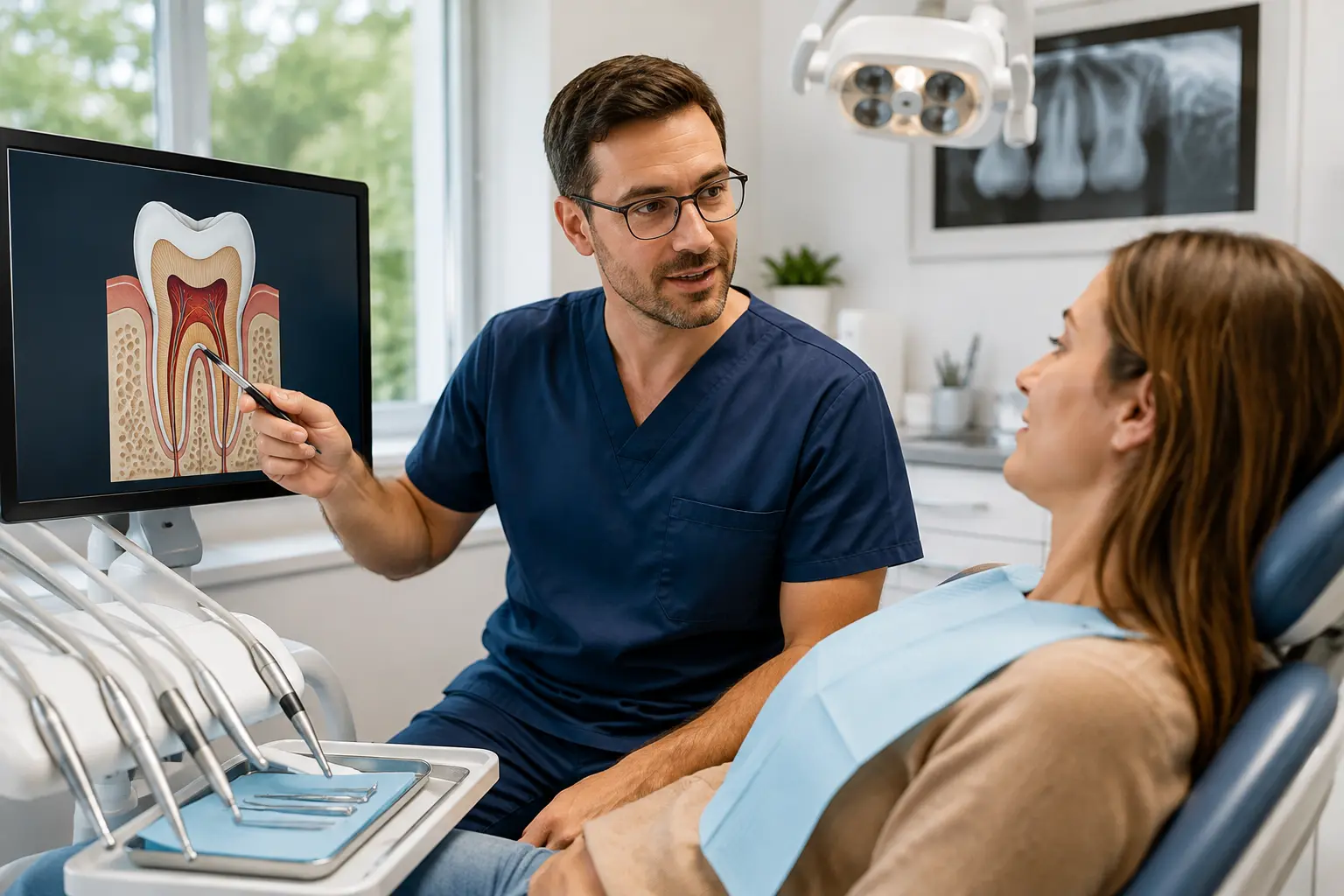 Root Canal Specialist checking on the patient